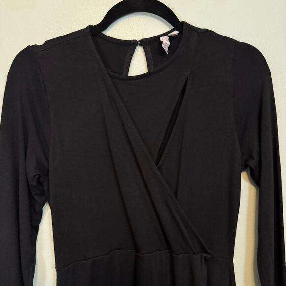 Asos Wrap Maxi Maternity Dress Womens 8 Black Surplice Long Sleeve Slit Evening - Picture 4 of 9